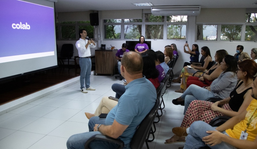 O secretário de Planejamento e Gestão Estratégica, Lucas Porto, no lançamento do aplicativo Colab (Warley Kenji/PMMC)