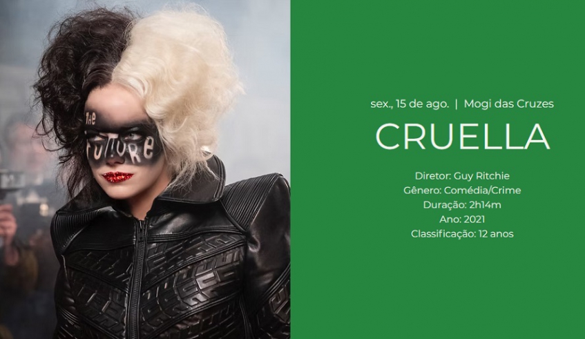 O Projeto Cinema na Praça exibirá o filme Cruella nesta sexta-feira, dia 15, para os moradores do Conjunto Jefferson da Silva (Divulgação/PMMC)