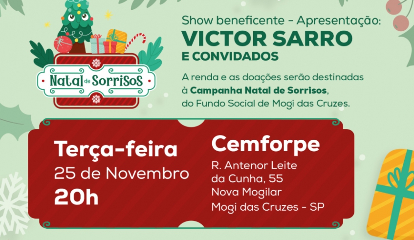 Ingressos para stand up Victor Sarro & Convidados estão à venda no Fundo Social de Mogi (Divulgação - PMMC)